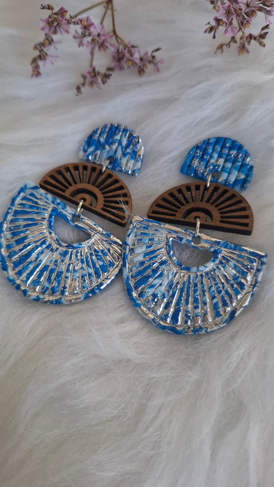 Boucles d’oreilles Éventail bleu " Marine Chic "