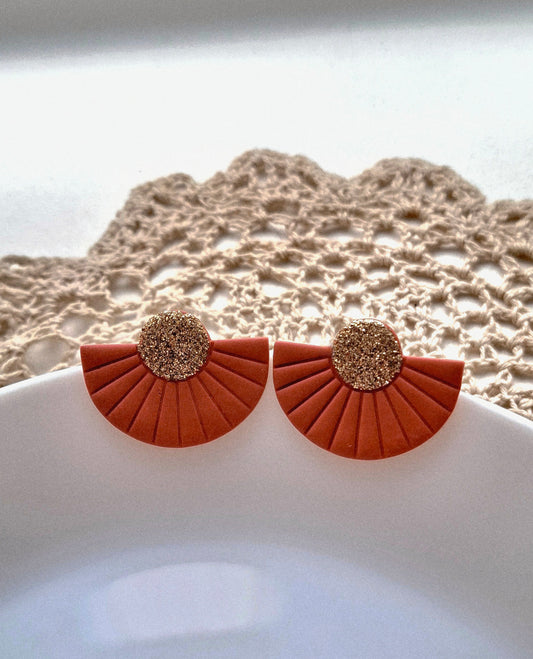 Boucles d’oreilles éventail "Terracotta" et paillettes