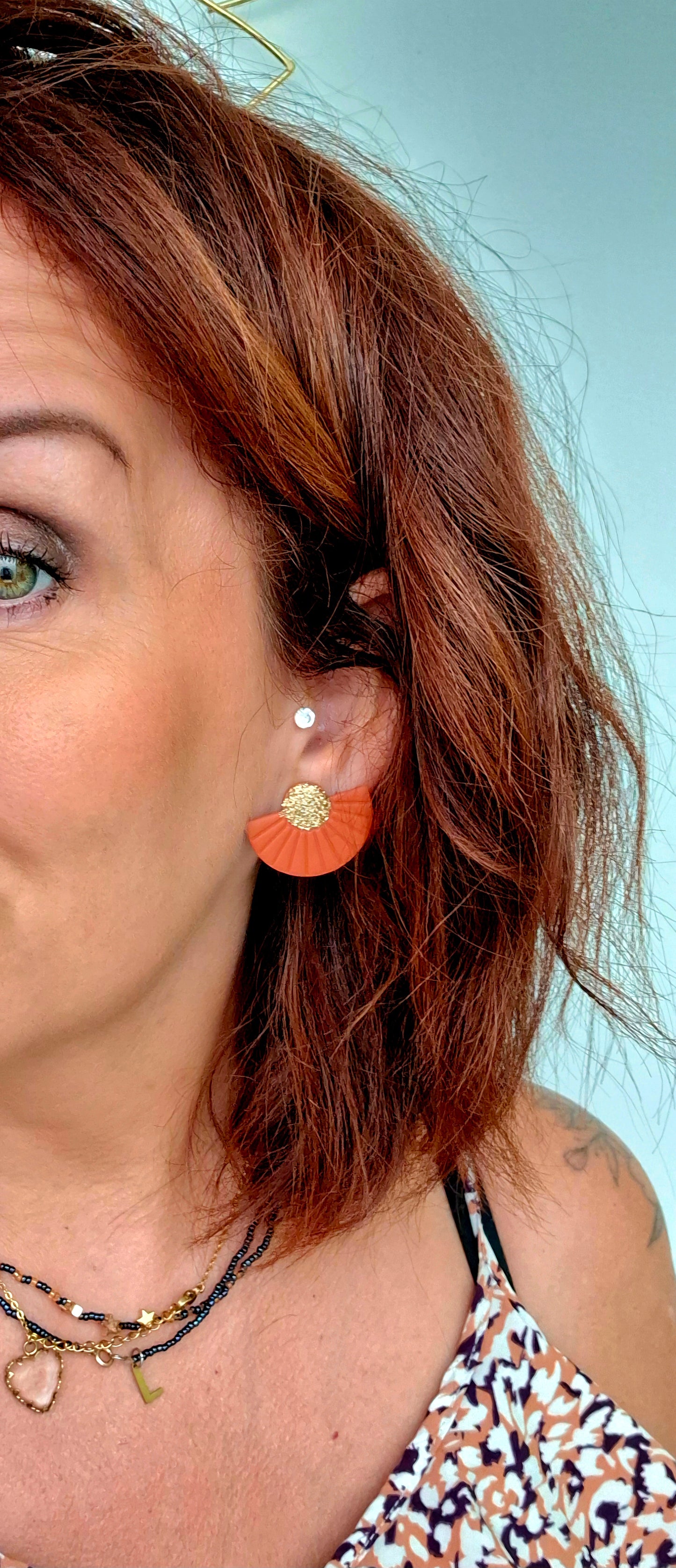 Boucles d’oreilles éventail "Terracotta" et paillettes