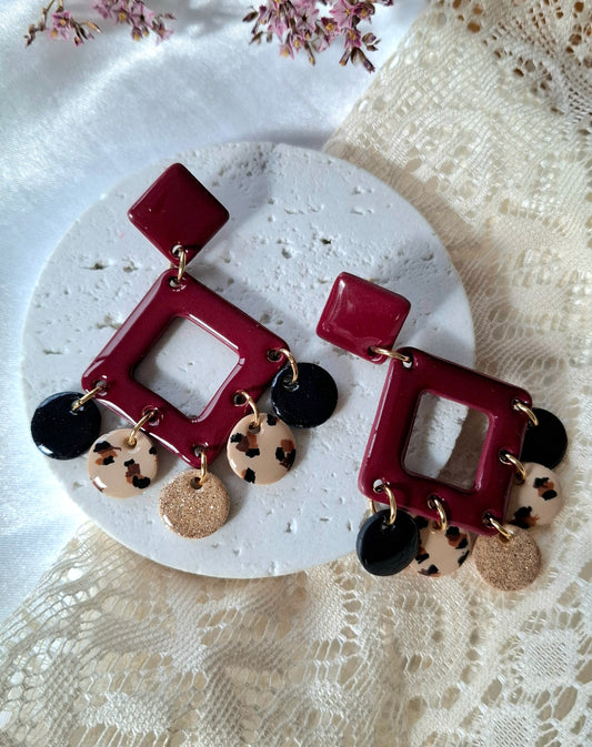 Boucles d’oreilles bordeaux et léopard
