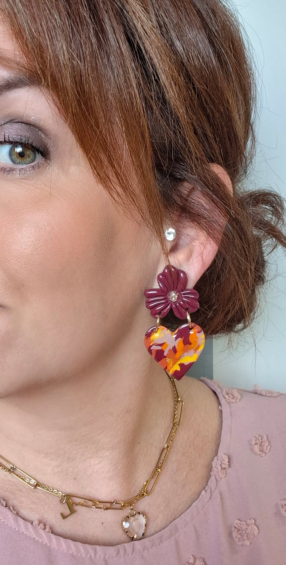 Boucles d’oreilles Fleur sur Cœur automnale