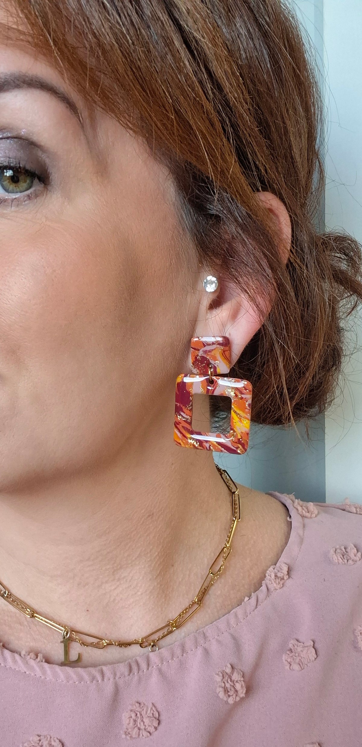 Octave-Boucle d’oreille Carré couleurs d'automne
