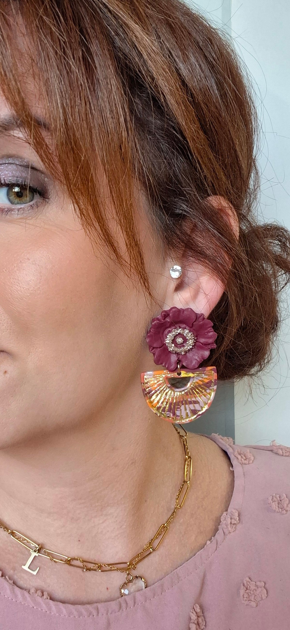 Boucles d’oreilles fleurs et éventail d'automne