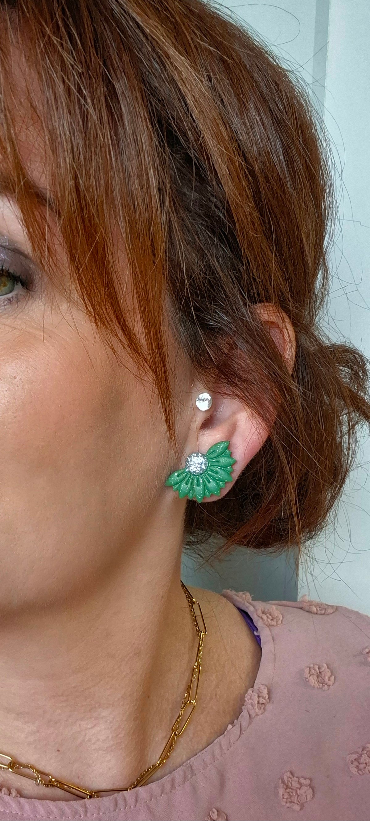 Boucles d’oreilles petites fleurs vertes