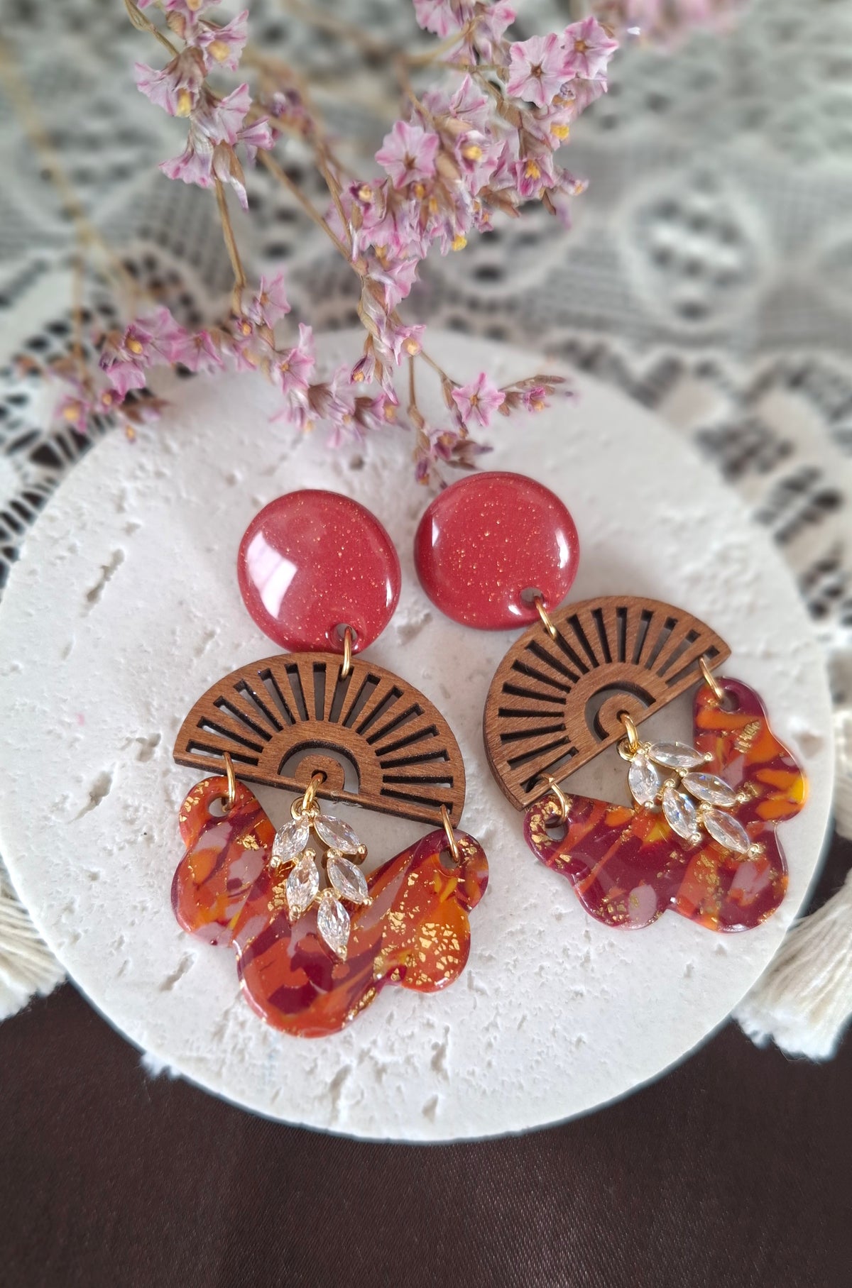 Boucles d’oreilles bois et strass