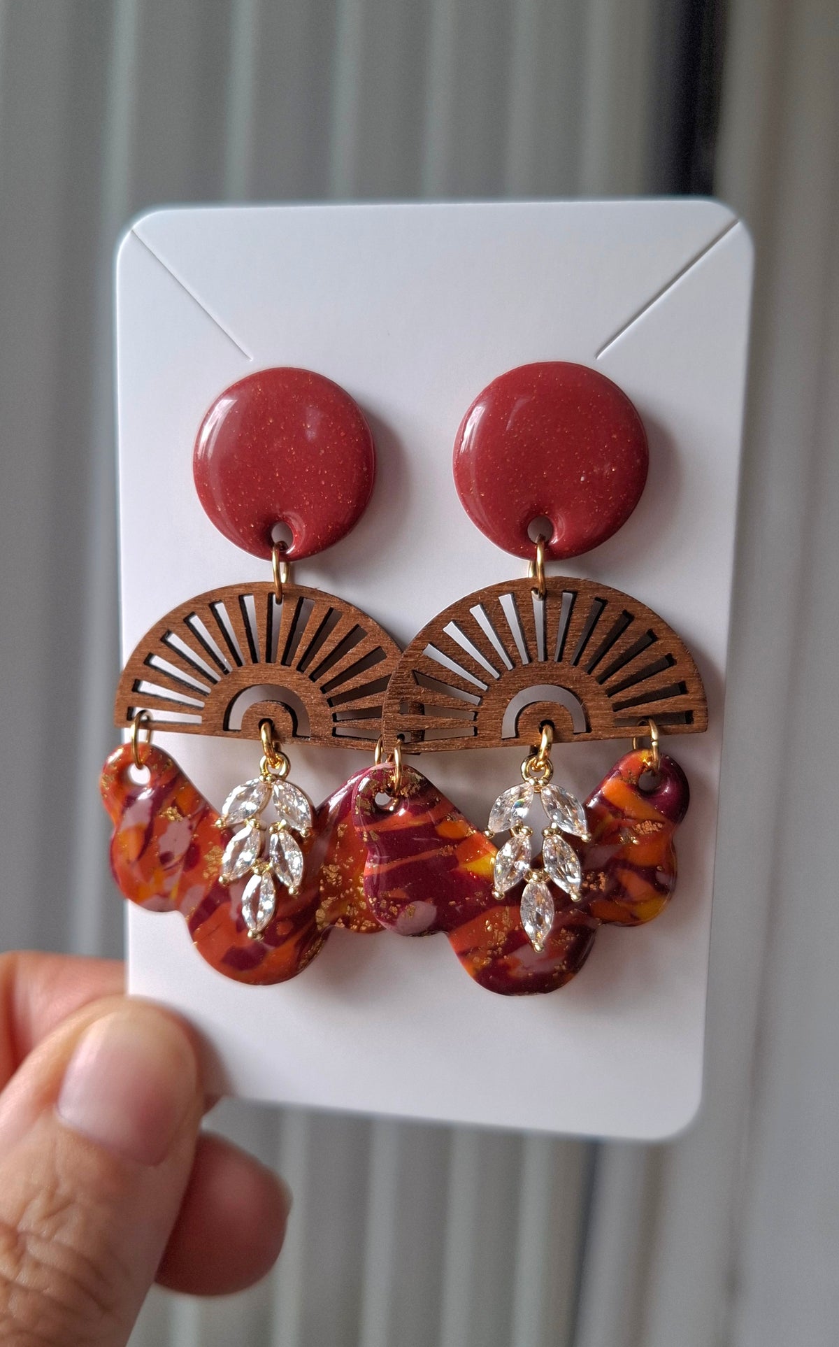 Boucles d’oreilles bois et strass