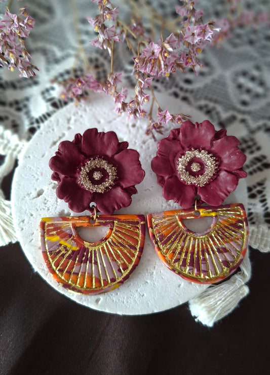 Boucles d’oreilles fleurs et éventail d'automne