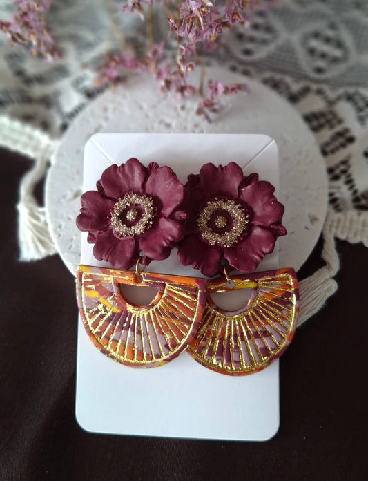Boucles d’oreilles fleurs et éventail d'automne