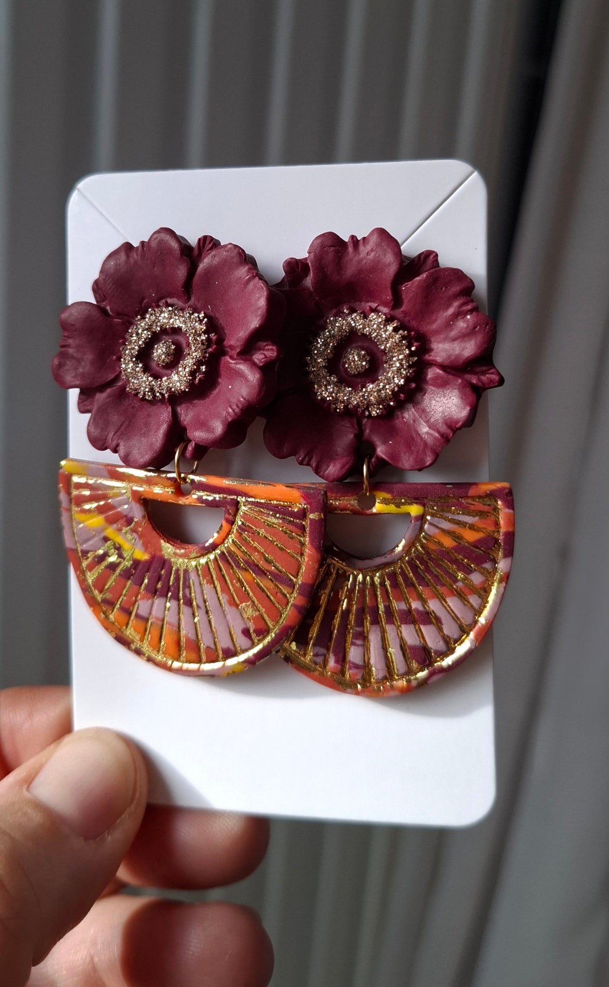 Boucles d’oreilles fleurs et éventail d'automne