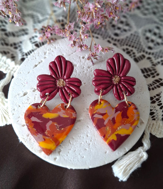 Boucles d’oreilles Fleur sur Cœur automnale
