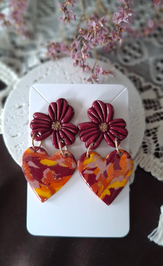 Boucles d’oreilles Fleur sur Cœur automnale