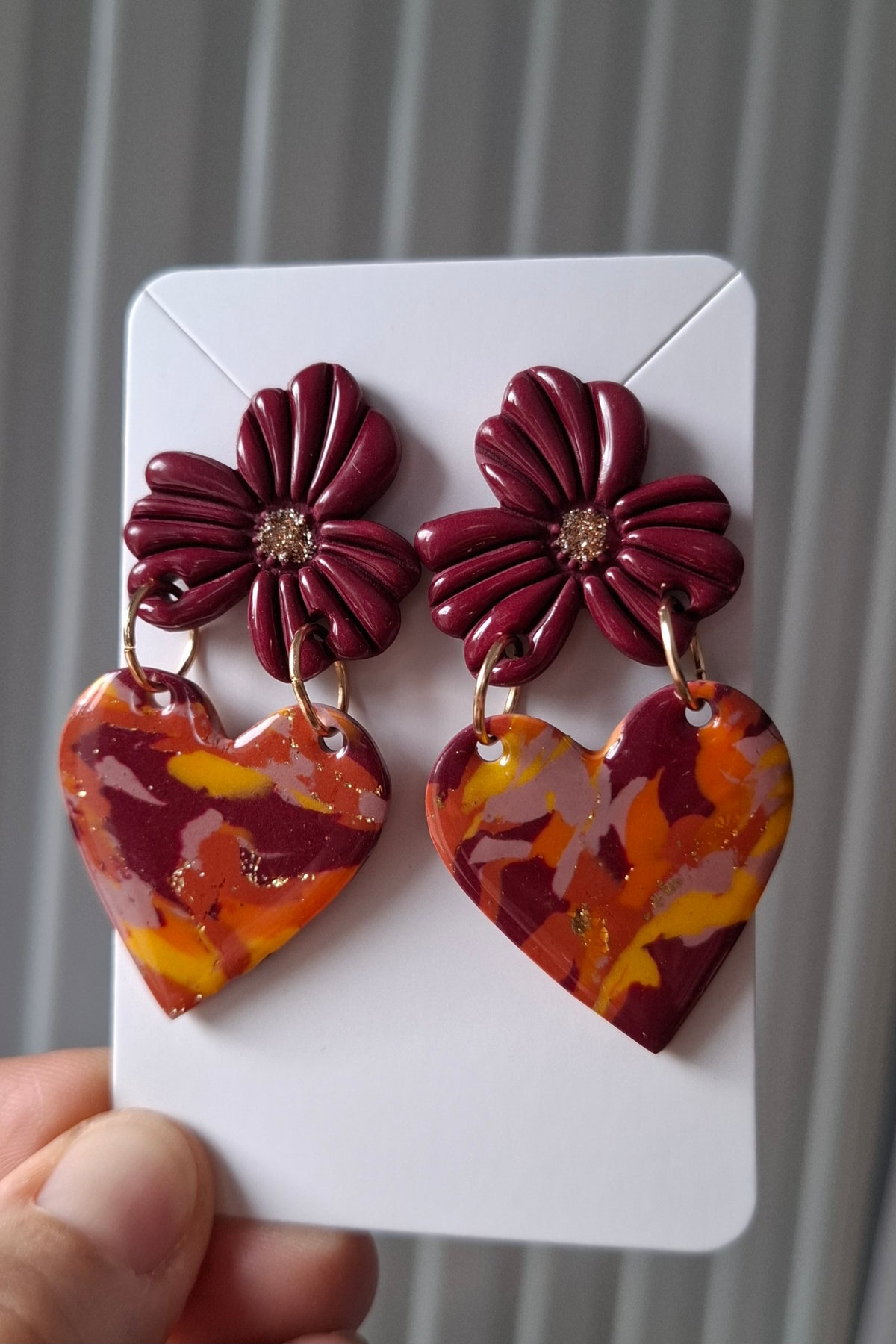 Boucles d’oreilles Fleur sur Cœur automnale
