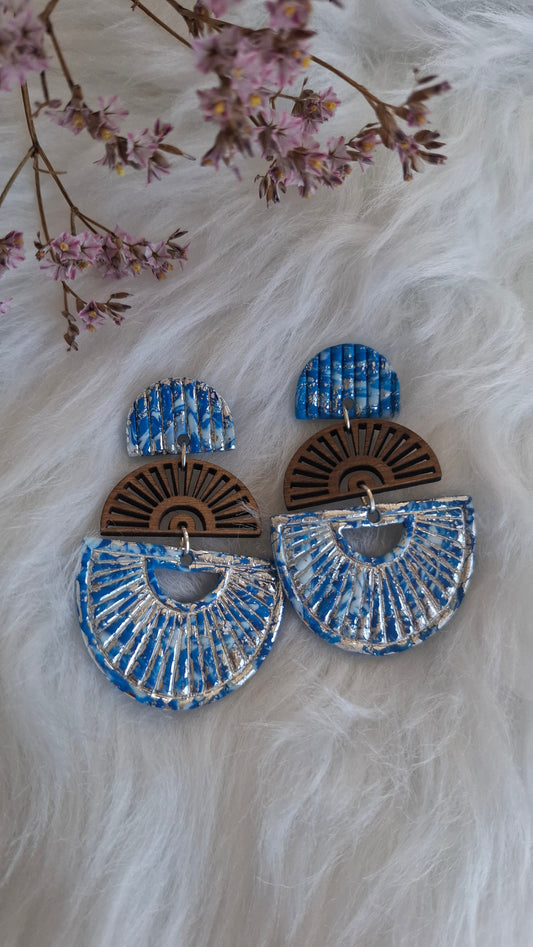 Boucles d’oreilles Éventail bleu " Marine Chic "