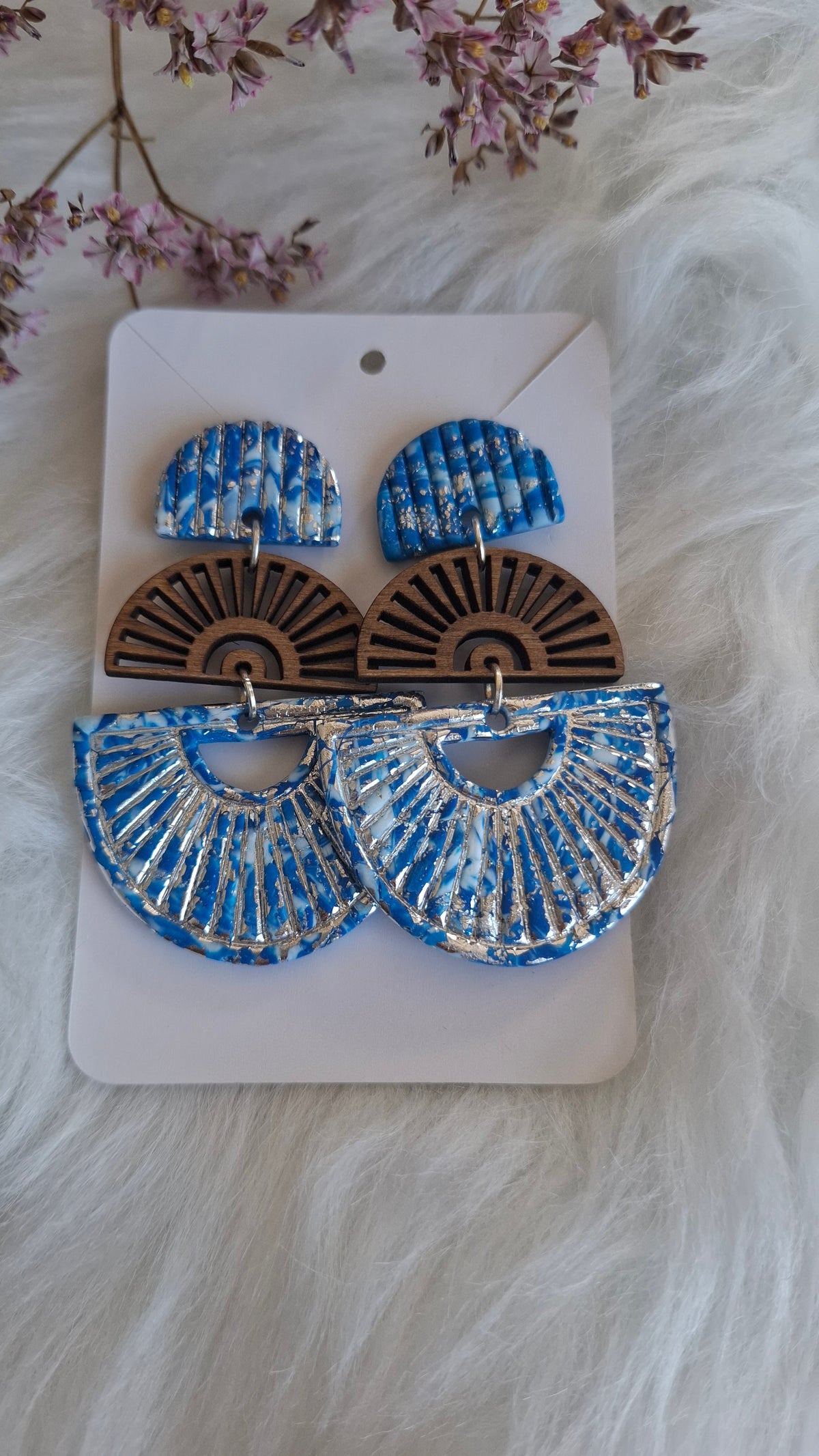 Boucles d’oreilles Éventail bleu " Marine Chic "