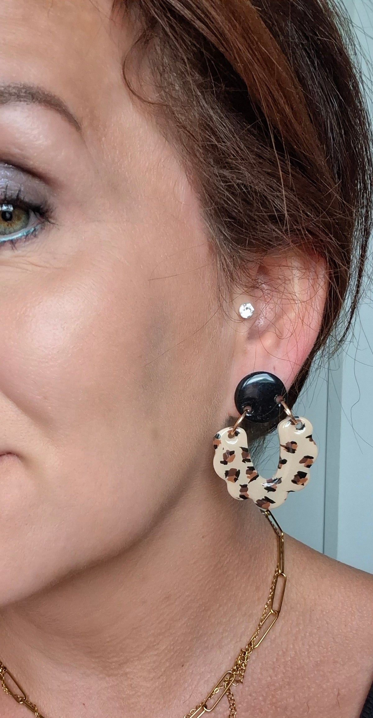 Boucles d’oreilles léopard et noir pailleté